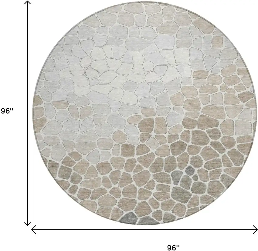 8' Taupe And Beige Round Geometric Washable Indoor Outdoor Area Rug Photo 8