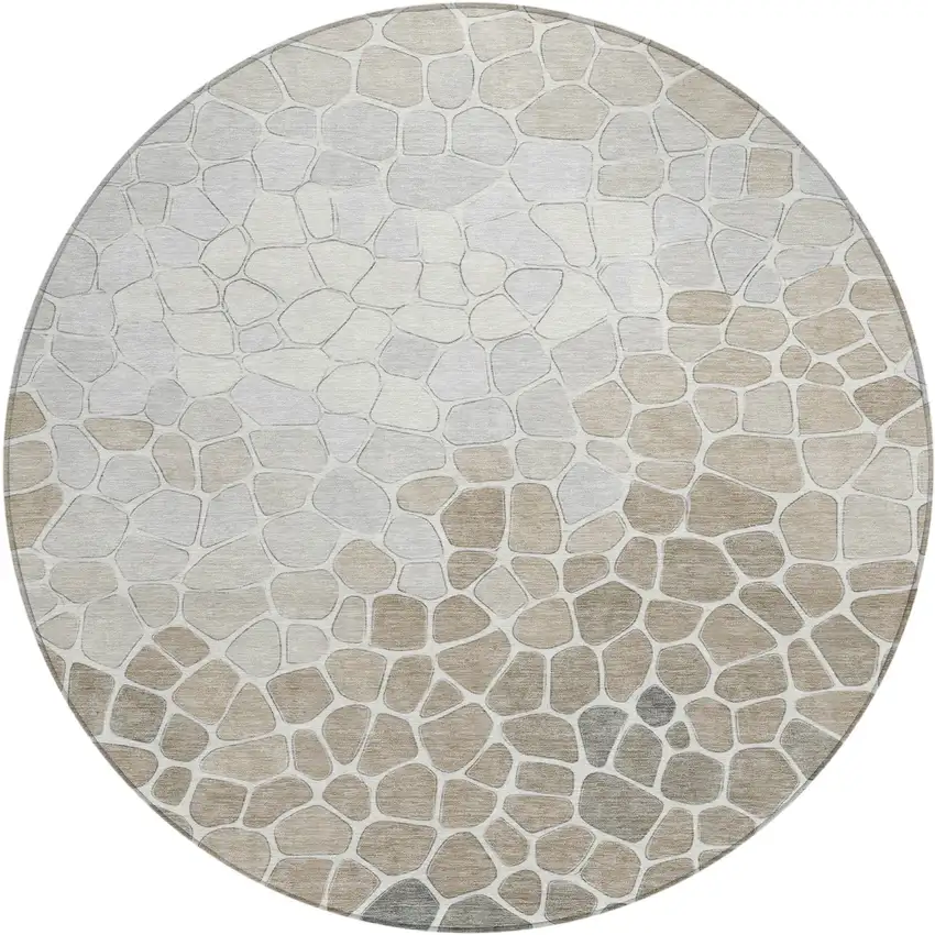 8' Taupe And Beige Round Geometric Washable Indoor Outdoor Area Rug Photo 1