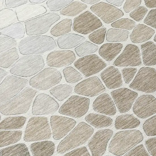 8' Taupe And Beige Round Geometric Washable Indoor Outdoor Area Rug Photo 9