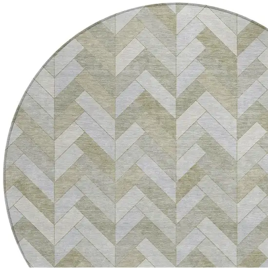 8' Taupe And Beige Round Geometric Washable Indoor Outdoor Area Rug Photo 5
