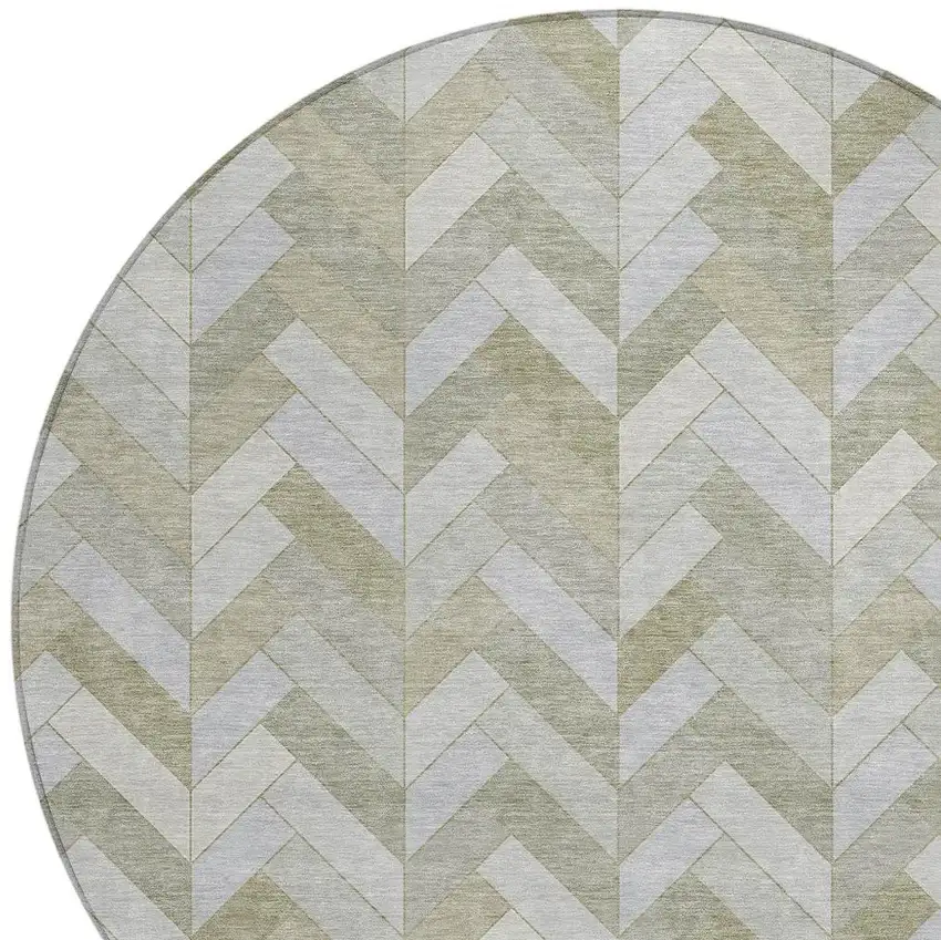 8' Taupe And Beige Round Geometric Washable Indoor Outdoor Area Rug Photo 5
