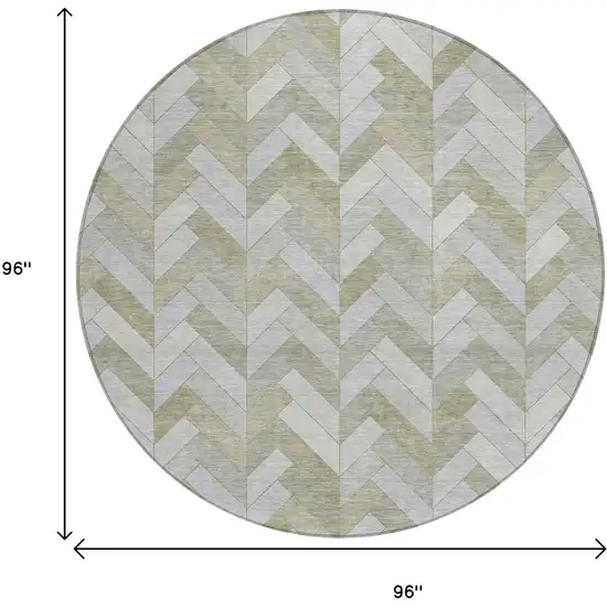 8' Taupe And Beige Round Geometric Washable Indoor Outdoor Area Rug Photo 3