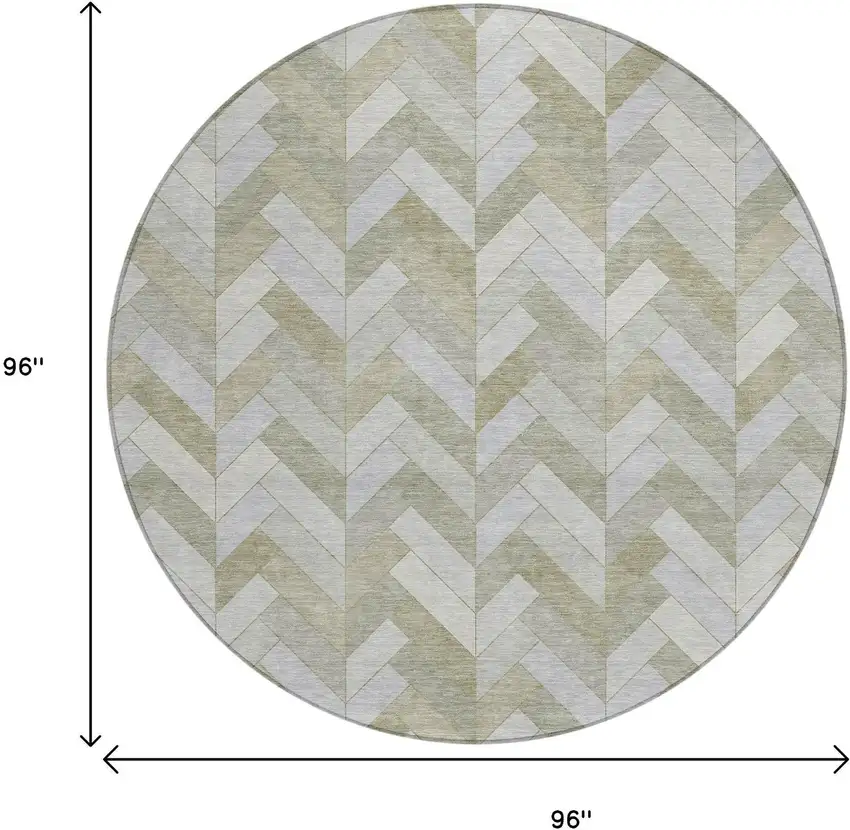 8' Taupe And Beige Round Geometric Washable Indoor Outdoor Area Rug Photo 3