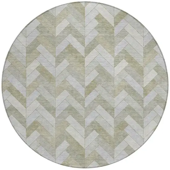 8' Taupe And Beige Round Geometric Washable Indoor Outdoor Area Rug Photo 4