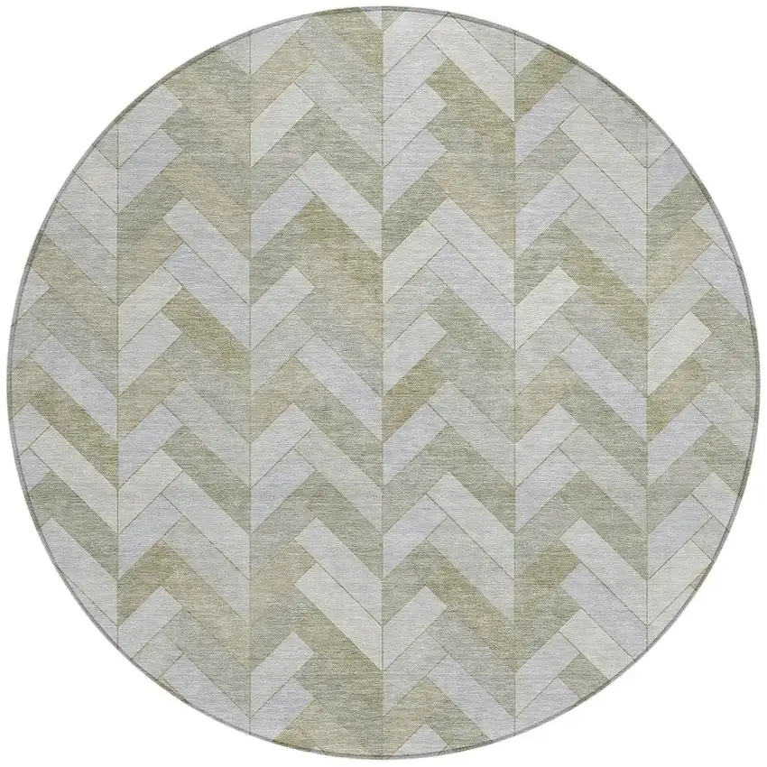 8' Taupe And Beige Round Geometric Washable Indoor Outdoor Area Rug Photo 4