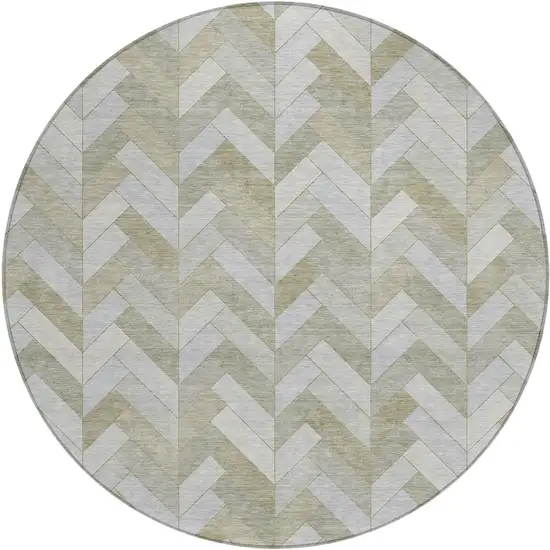 8' Taupe And Beige Round Geometric Washable Indoor Outdoor Area Rug Photo 2