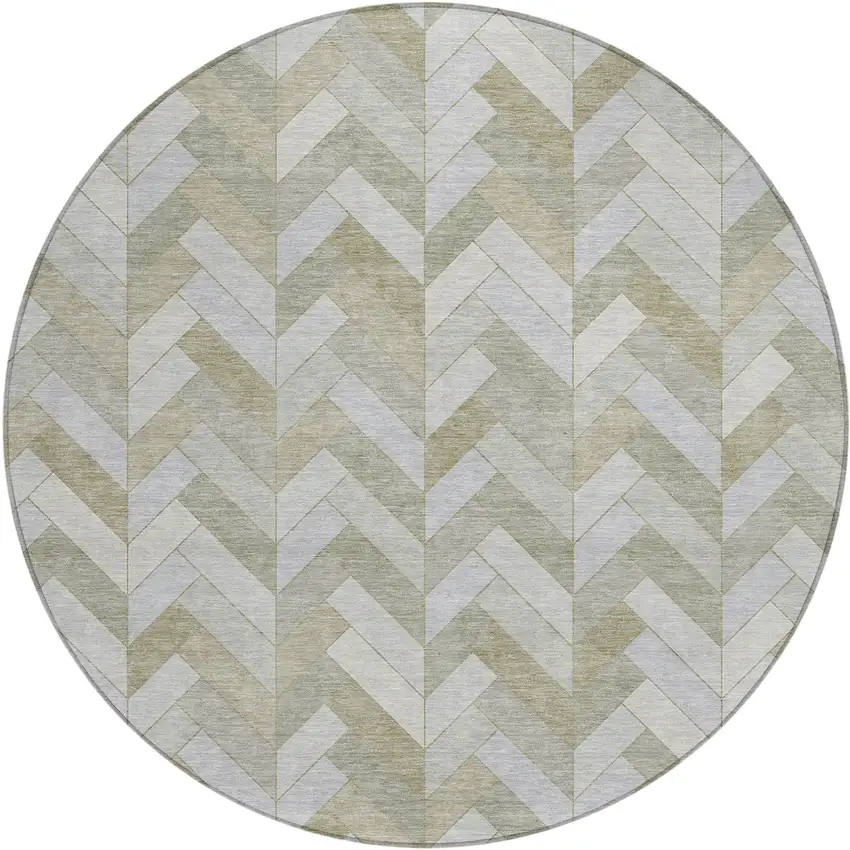 8' Taupe And Beige Round Geometric Washable Indoor Outdoor Area Rug Photo 2