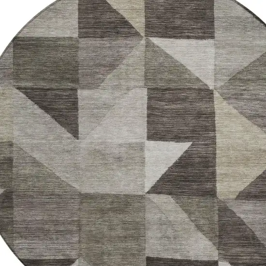 8' Taupe And Beige Round Geometric Washable Indoor Outdoor Area Rug Photo 2