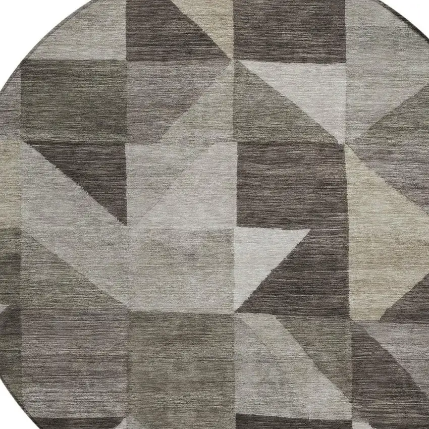 8' Taupe And Beige Round Geometric Washable Indoor Outdoor Area Rug Photo 2