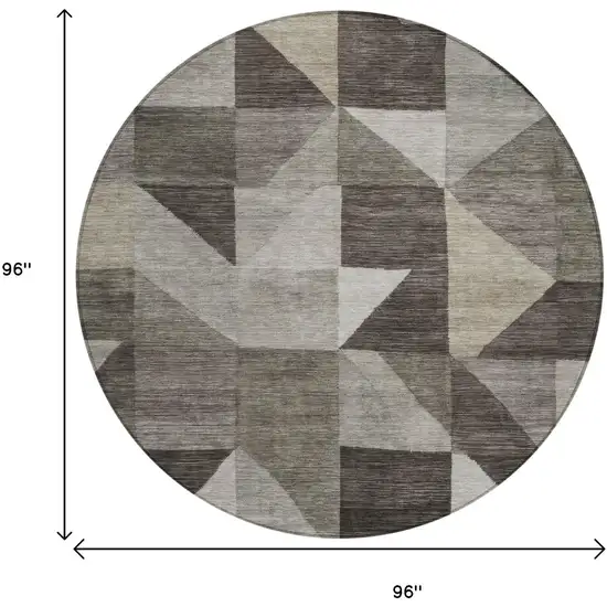8' Taupe And Beige Round Geometric Washable Indoor Outdoor Area Rug Photo 7