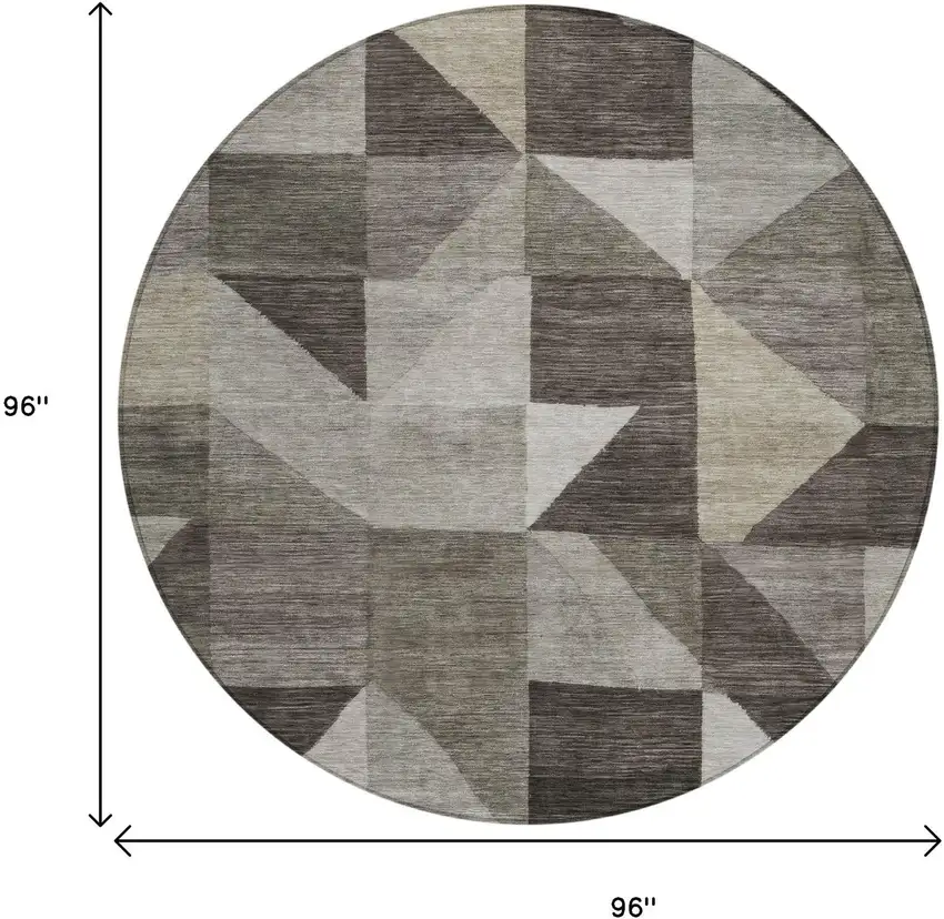 8' Taupe And Beige Round Geometric Washable Indoor Outdoor Area Rug Photo 7