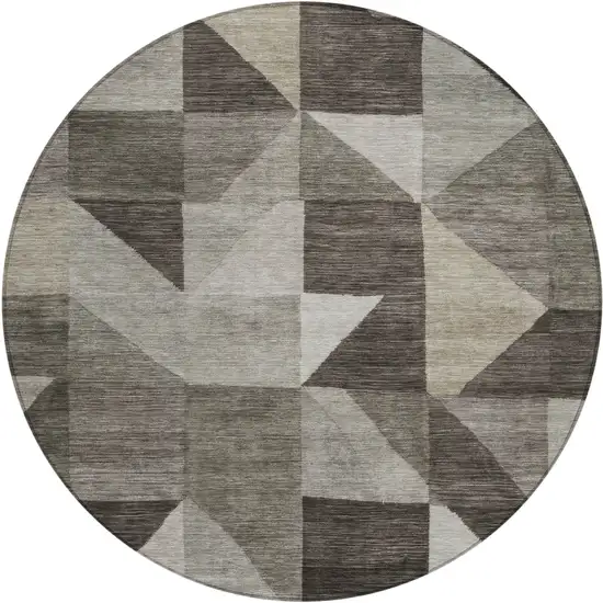 8' Taupe And Beige Round Geometric Washable Indoor Outdoor Area Rug Photo 1
