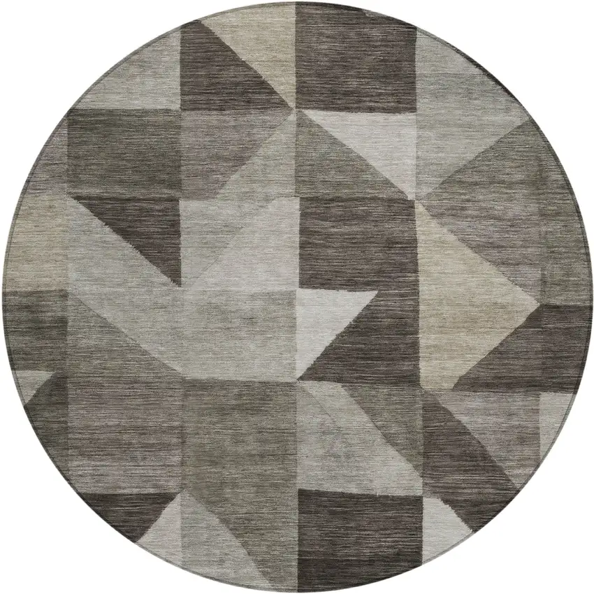 8' Taupe And Beige Round Geometric Washable Indoor Outdoor Area Rug Photo 1
