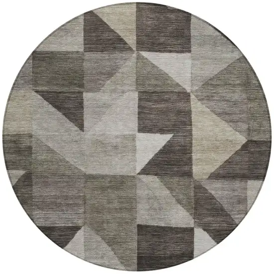 8' Taupe And Beige Round Geometric Washable Indoor Outdoor Area Rug Photo 3