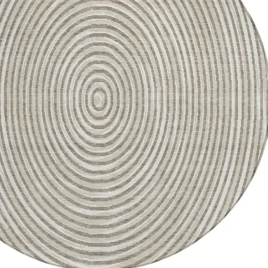 8' Taupe And Beige Round Geometric Washable Indoor Outdoor Area Rug Photo 5