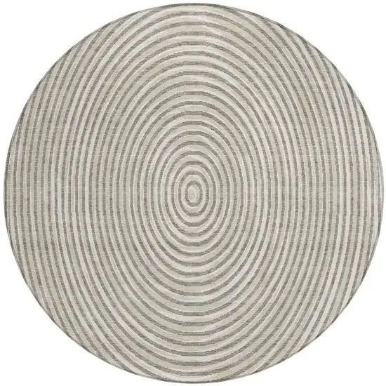 8' Taupe And Beige Round Geometric Washable Indoor Outdoor Area Rug Photo 6