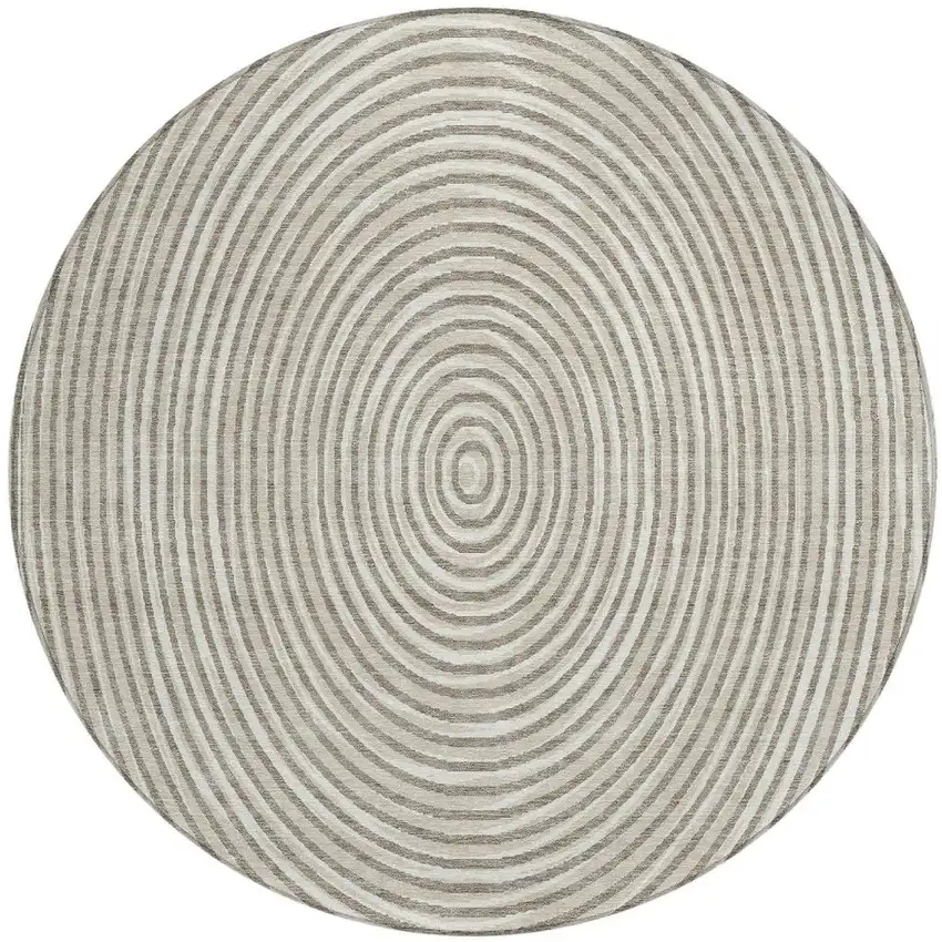 8' Taupe And Beige Round Geometric Washable Indoor Outdoor Area Rug Photo 6