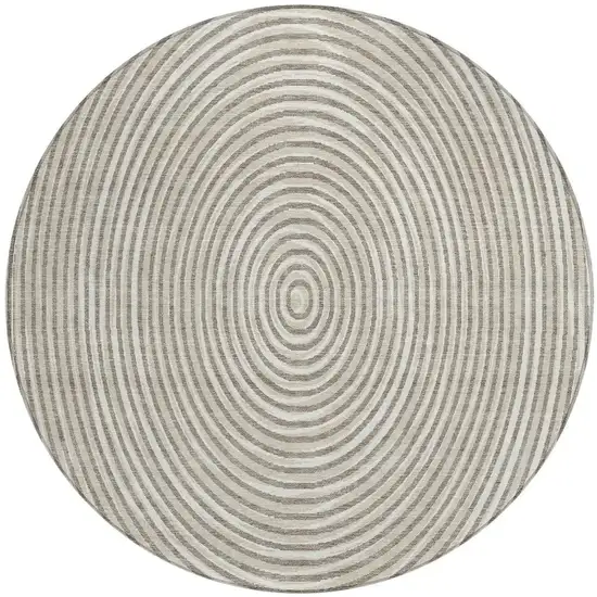 8' Taupe And Beige Round Geometric Washable Indoor Outdoor Area Rug Photo 4