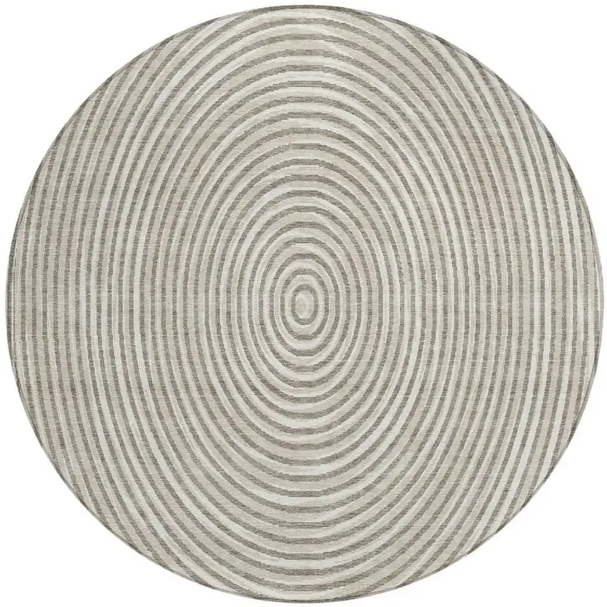 8' Taupe And Beige Round Geometric Washable Indoor Outdoor Area Rug Photo 4