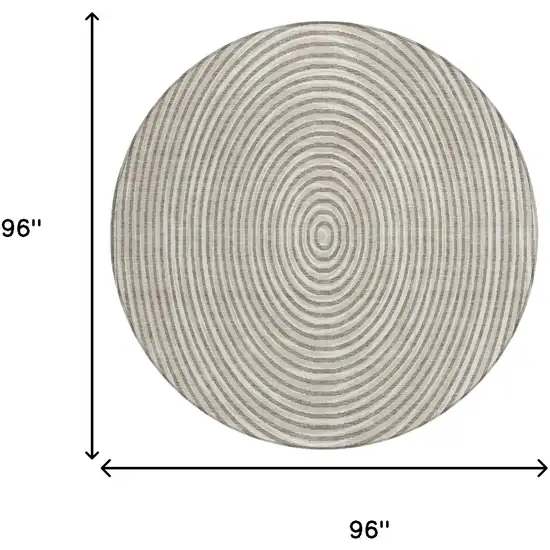8' Taupe And Beige Round Geometric Washable Indoor Outdoor Area Rug Photo 9