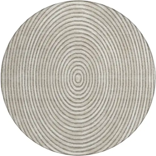 8' Taupe And Beige Round Geometric Washable Indoor Outdoor Area Rug Photo 2