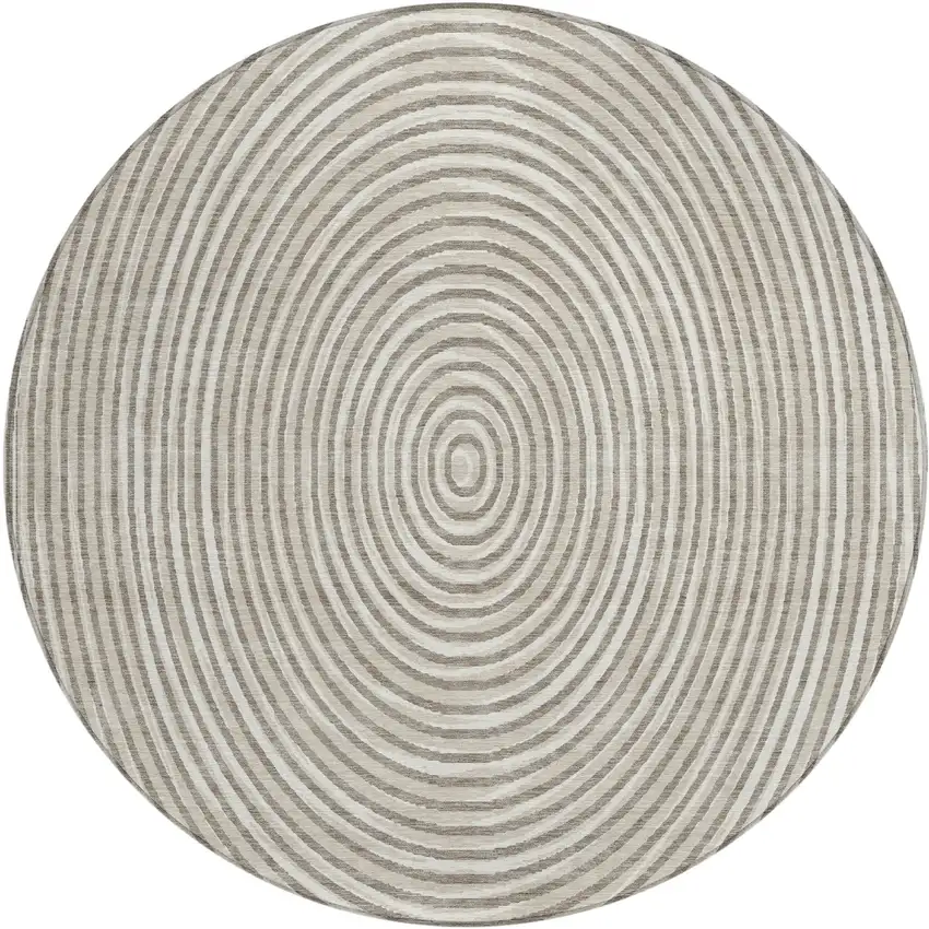 8' Taupe And Beige Round Geometric Washable Indoor Outdoor Area Rug Photo 2