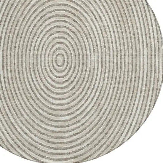 8' Taupe And Beige Round Geometric Washable Indoor Outdoor Area Rug Photo 3