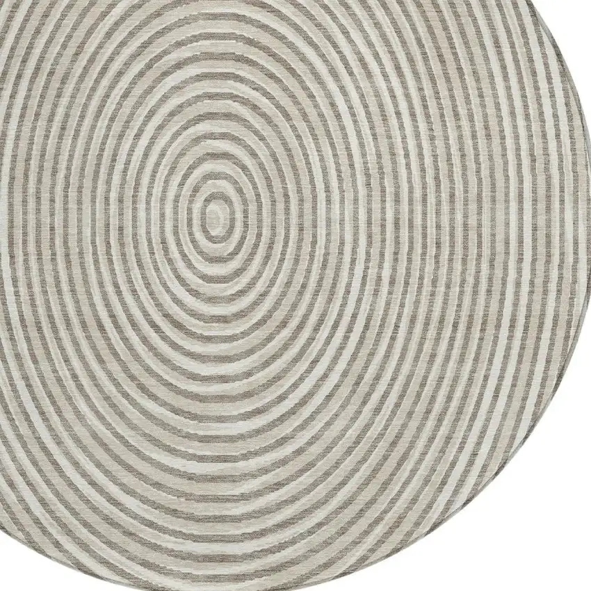 8' Taupe And Beige Round Geometric Washable Indoor Outdoor Area Rug Photo 3