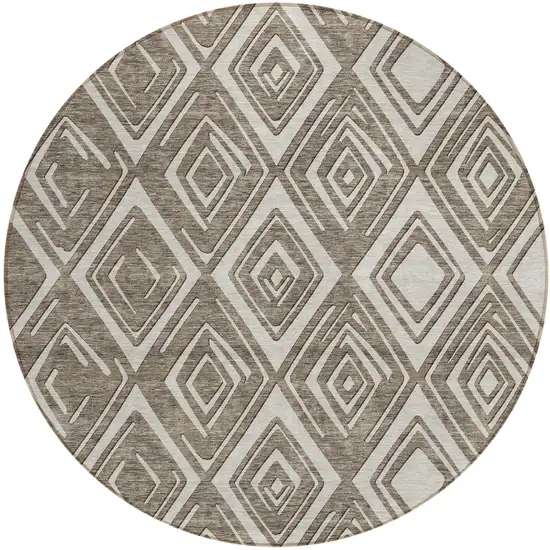 8' Taupe And Beige Round Geometric Washable Indoor Outdoor Area Rug Photo 2
