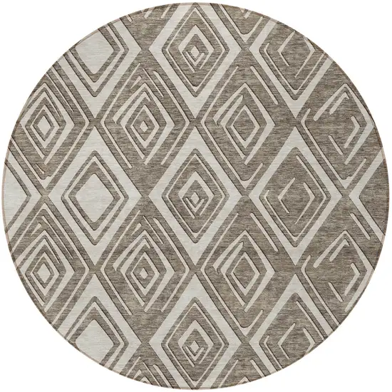 8' Taupe And Beige Round Geometric Washable Indoor Outdoor Area Rug Photo 6