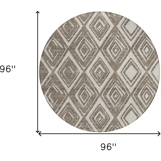 8' Taupe And Beige Round Geometric Washable Indoor Outdoor Area Rug Photo 3