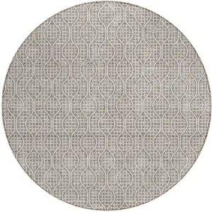 Photo of 8' Taupe And Beige Round Geometric Washable Indoor Outdoor Area Rug