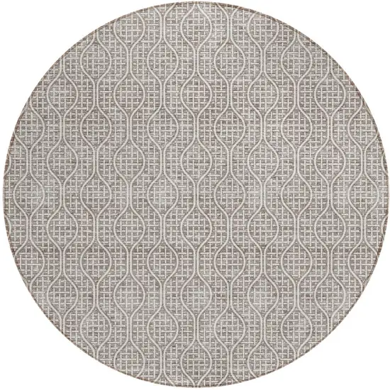 8' Taupe And Beige Round Geometric Washable Indoor Outdoor Area Rug Photo 5