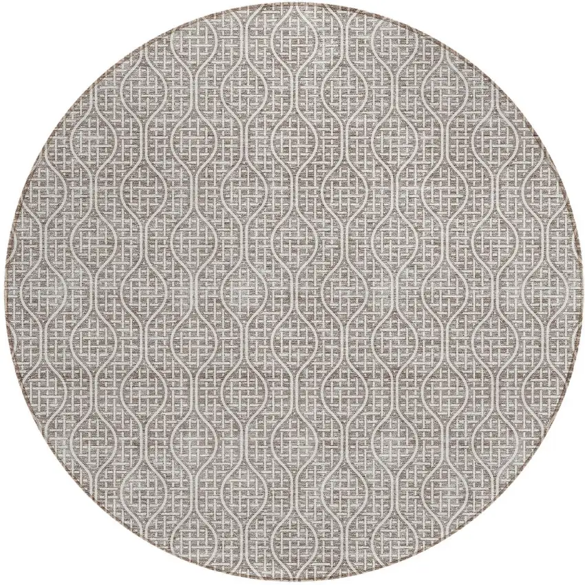 8' Taupe And Beige Round Geometric Washable Indoor Outdoor Area Rug Photo 5