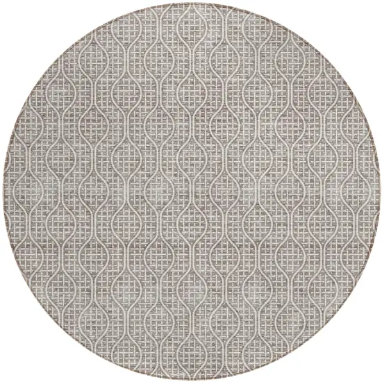 8' Taupe And Beige Round Geometric Washable Indoor Outdoor Area Rug Photo 2