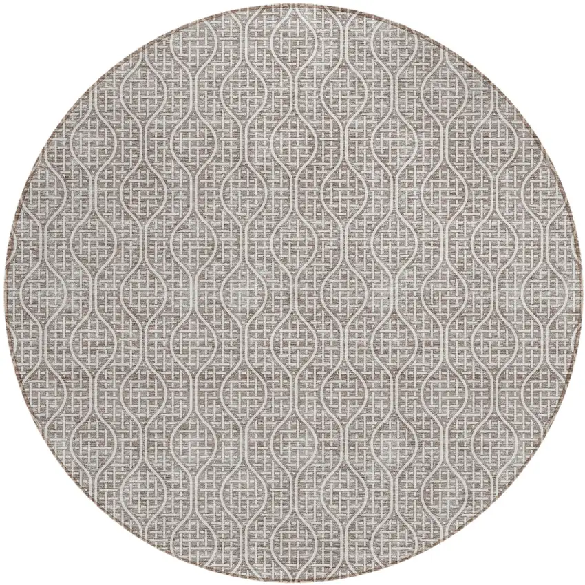 8' Taupe And Beige Round Geometric Washable Indoor Outdoor Area Rug Photo 2