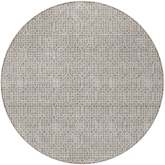 8' Taupe And Beige Round Geometric Washable Indoor Outdoor Area Rug Photo 6