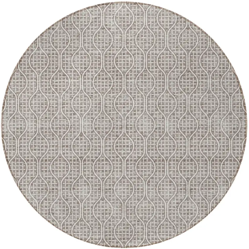 8' Taupe And Beige Round Geometric Washable Indoor Outdoor Area Rug Photo 6