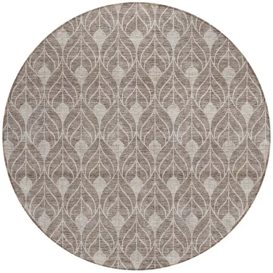 8' Taupe And Beige Round Geometric Washable Indoor Outdoor Area Rug Photo 5