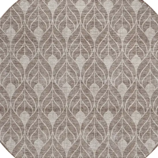 8' Taupe And Beige Round Geometric Washable Indoor Outdoor Area Rug Photo 4