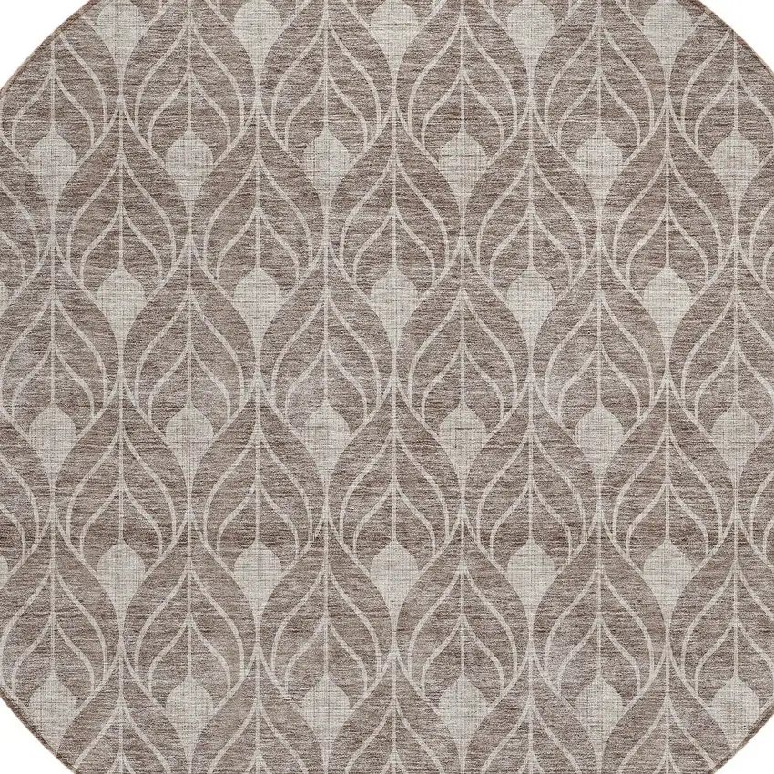8' Taupe And Beige Round Geometric Washable Indoor Outdoor Area Rug Photo 4
