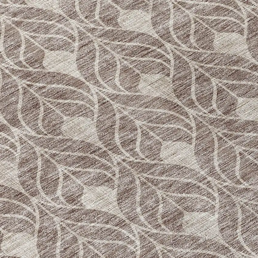 8' Taupe And Beige Round Geometric Washable Indoor Outdoor Area Rug Photo 8