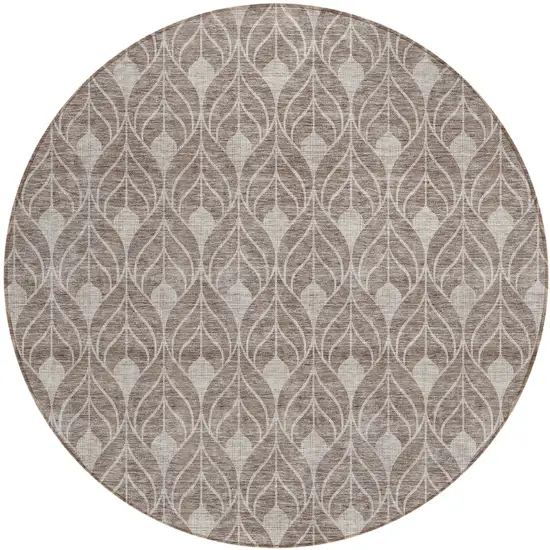 8' Taupe And Beige Round Geometric Washable Indoor Outdoor Area Rug Photo 2