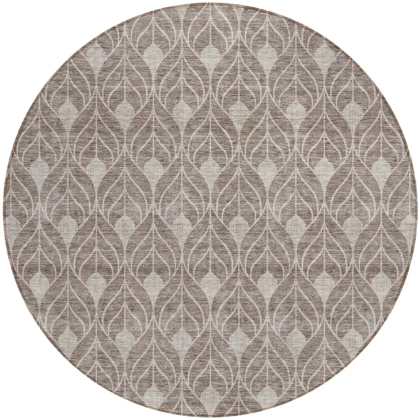 8' Taupe And Beige Round Geometric Washable Indoor Outdoor Area Rug Photo 2