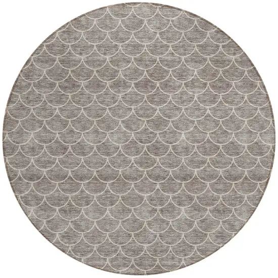 8' Taupe And Beige Round Geometric Washable Indoor Outdoor Area Rug Photo 5