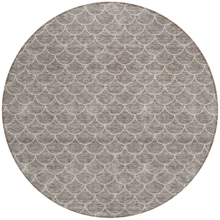 8' Taupe And Beige Round Geometric Washable Indoor Outdoor Area Rug Photo 5