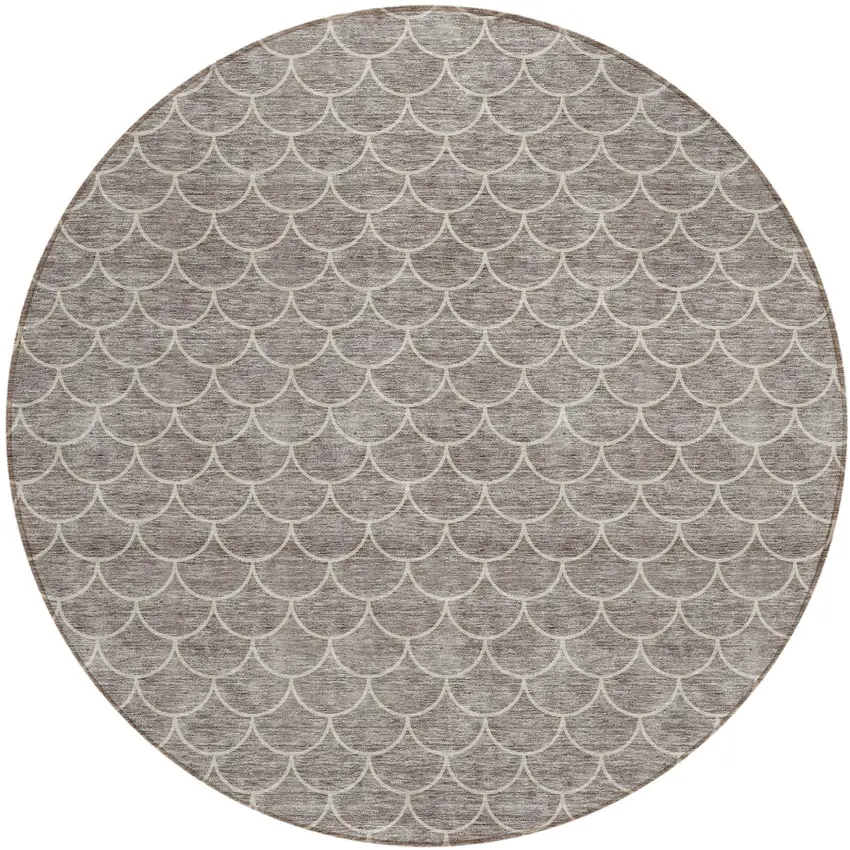 8' Taupe And Beige Round Geometric Washable Indoor Outdoor Area Rug Photo 2