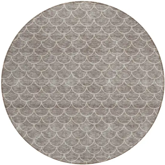 8' Taupe And Beige Round Geometric Washable Indoor Outdoor Area Rug Photo 2