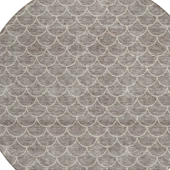 8' Taupe And Beige Round Geometric Washable Indoor Outdoor Area Rug Photo 4