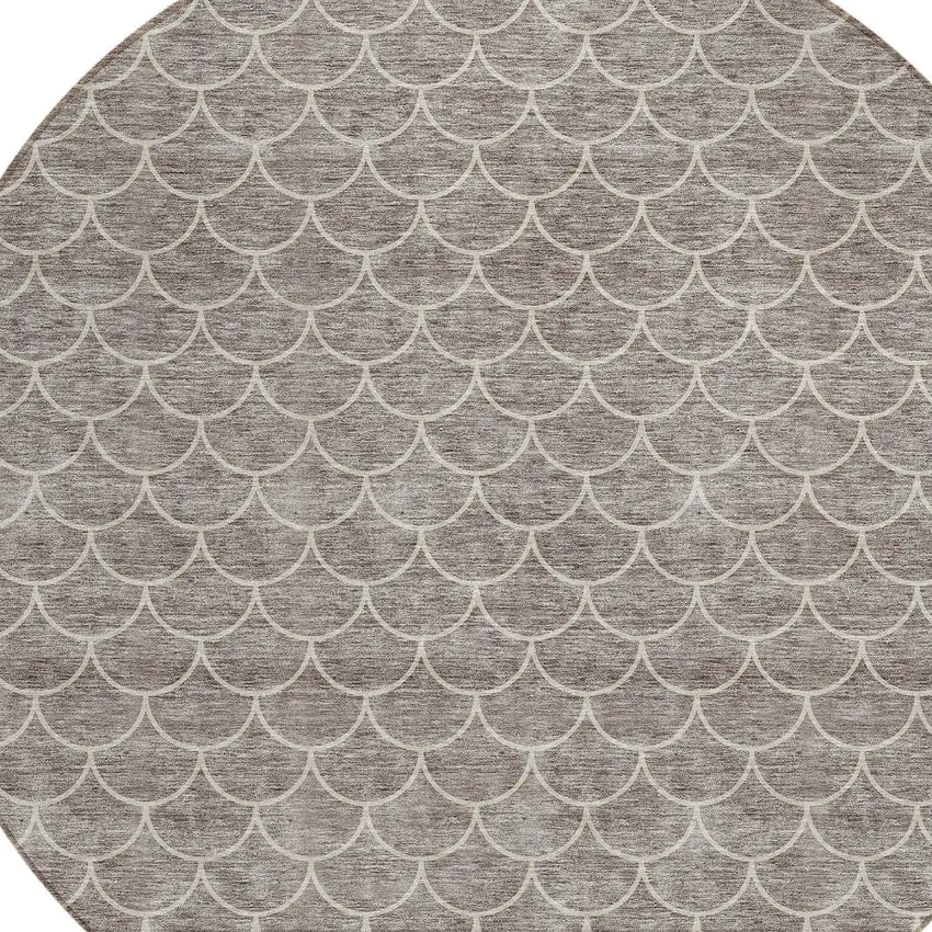 8' Taupe And Beige Round Geometric Washable Indoor Outdoor Area Rug Photo 4